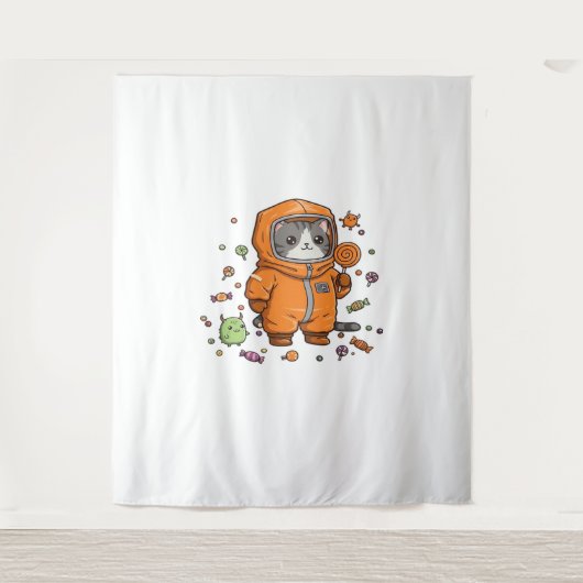 Tenture Chat Hazmat Chat Halloween Candy Monster Amusants  (Devant)