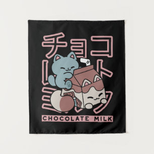 Tenture Chat Kawaii avec du Lait au Chocolat – Pop Art Jap