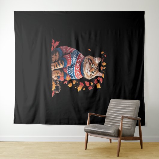 Tenture Chat Leaf Automne Bonjour Automne Funny Chat Kitte (En situation (horizontale))