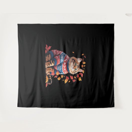 Tenture Chat Leaf Automne Bonjour Automne Funny Chat Kitte (Devant (Horizontal))