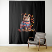 Tenture Chat Leaf Automne Bonjour Automne Funny Chat Kitte (En situation)