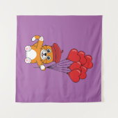 Tenture Chat mignon avec Ballons de Coeur Rouge (Devant (Horizontal))