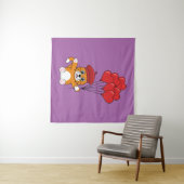 Tenture Chat mignon avec Ballons de Coeur Rouge (En situation (horizontale))