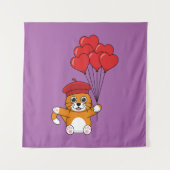 Tenture Chat mignon avec Ballons de Coeur Rouge (Devant)