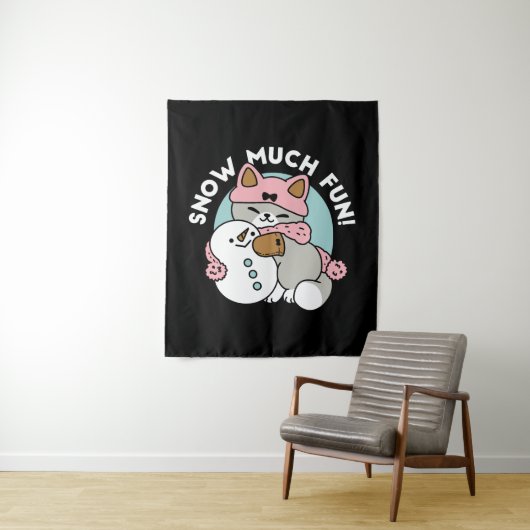 Tenture Chat mignon en Engin à neige avec Art Snowman (En situation)