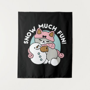 Tenture Chat mignon en Engin à neige avec Art Snowman