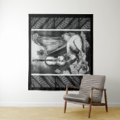 Tenture CHAT MUSICALE, OWL, VIOLIN ET HARP Black White Mus (En situation)