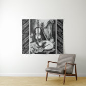 Tenture CHAT MUSICALE, OWL, VIOLIN ET HARP Black White Mus (En situation (horizontale))