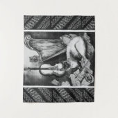 Tenture CHAT MUSICALE, OWL, VIOLIN ET HARP Black White Mus (Devant)