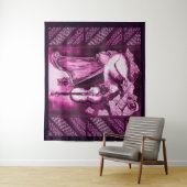 Tenture CHAT MUSICALE, OWL, VIOLIN ET HARP rose violet mus (En situation)