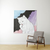 Tenture Chat nettoyant sa patte (En situation)