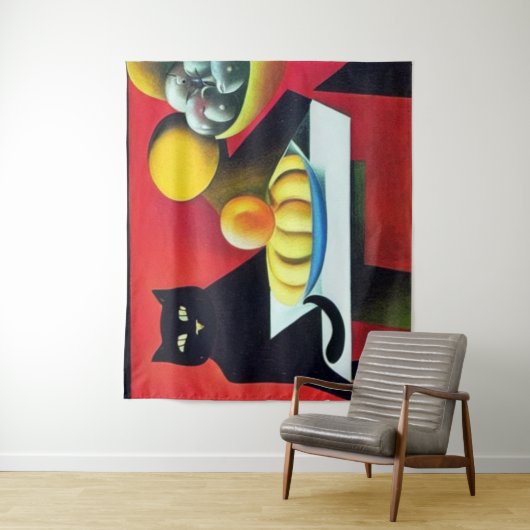 Tenture Chat noir abstrait (En situation)