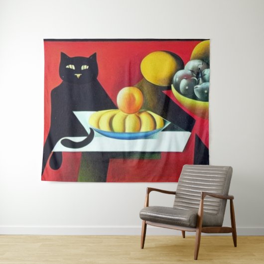 Tenture Chat noir abstrait (En situation (horizontale))