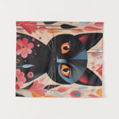 Tenture Chat Noir Adorable Avec Fleurs Roses (Devant (Horizontal))