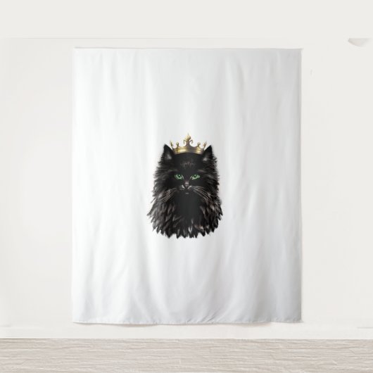 Tenture Chat noir avec un Art numérique de la Couronne (Devant)