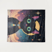 Tenture Chat noir cosmique futuriste atomique en clair de  (Devant (Horizontal))