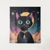 Tenture Chat noir cosmique futuriste atomique en clair de  (Devant)