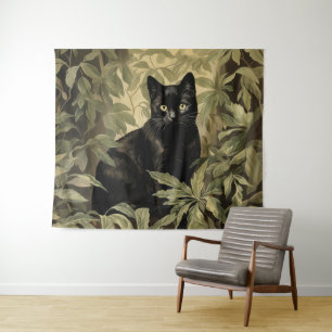 Tenture Chat noir dans la forêt luxuriante