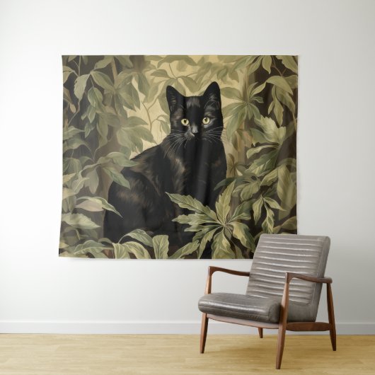 Tenture Chat noir dans la forêt luxuriante (En situation (horizontale))