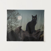 Tenture Chat noir dans un arbre devant une Pleine lune (Devant (Horizontal))