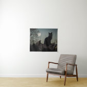 Tenture Chat noir dans un arbre devant une Pleine lune (En situation (horizontale))