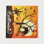 Tenture Chat noir d'Halloween (Devant (Horizontal))