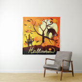 Tenture Chat noir d'Halloween (En situation)