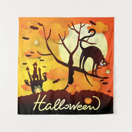 Tenture Chat noir d'Halloween (Devant)