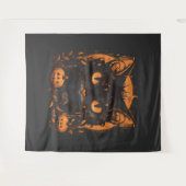 Tenture Chat noir d'Halloween avec Citrouilles et lune (Devant (Horizontal))
