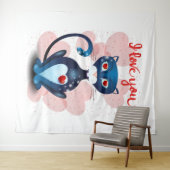 Tenture Chat noir en amour (En situation (horizontale))