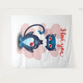 Tenture Chat noir en amour (Devant (Horizontal))