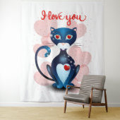 Tenture Chat noir en amour (En situation)