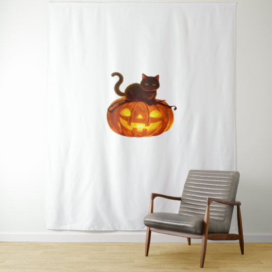 Tenture Chat noir et Citrouille - Halloween magique Éffray (En situation)