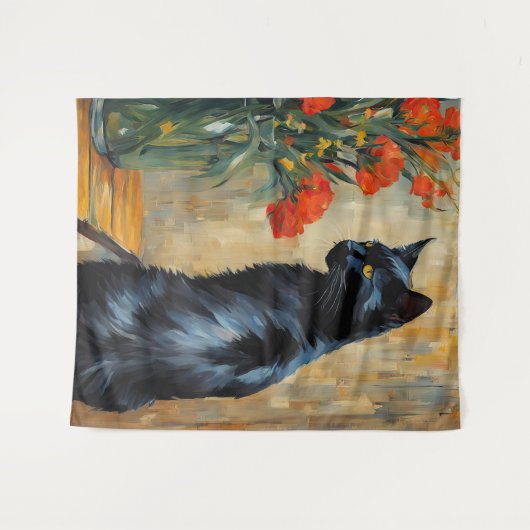 Tenture Chat noir et fleurs (Devant (Horizontal))