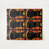 Tenture Chat noir, Feuilles d'automne motif, Halloween amu (Devant (Horizontal))