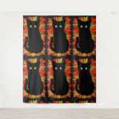 Tenture Chat noir, Feuilles d'automne motif, Halloween amu (Devant)