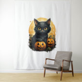 Tenture Chat noir Halloween Citrouille - Chat (En situation)