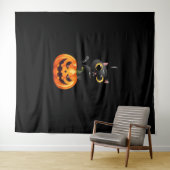 Tenture Chat noir Halloween Design - Art Citrouille Éffray (En situation (horizontale))