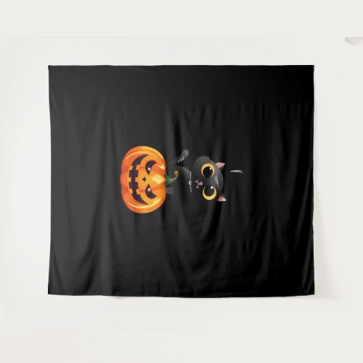 Tenture Chat noir Halloween Design - Art Citrouille Éffray (Devant (Horizontal))