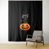 Tenture Chat noir Halloween Design - Art Citrouille Éffray (En situation)