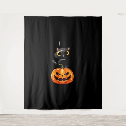 Tenture Chat noir Halloween Design - Art Citrouille Éffray (Devant)