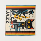 Tenture Chat Noir HepCat d'Ère du Jazz Milieu du Siècle (Devant (Horizontal))