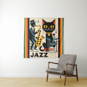 Tenture Chat Noir HepCat d'Ère du Jazz Milieu du Siècle (En situation)