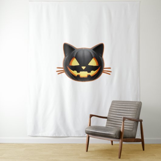 Tenture Chat noir Jack o'Lantern Emoji T-shirt classique (En situation)