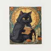 Tenture Chat noir lisant le journal de la citrouille d'Hal (Devant)