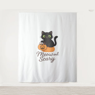 Tenture Chat noir malicieux avec yeux verts brillants sur 