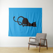 Tenture Chat noir mauvais aimable bleu (En situation (horizontale))