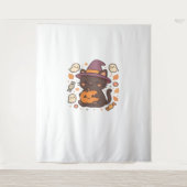 Tenture Chat noir mignon avec Casquette sorcier - Kawaii H (Devant)