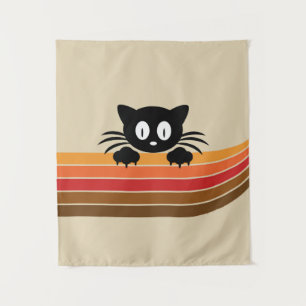 Tenture Chat noir mignon avec rayures rétro