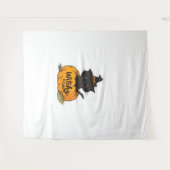 Tenture Chat noir mignon en citrouille avec casquette sorc (Devant (Horizontal))